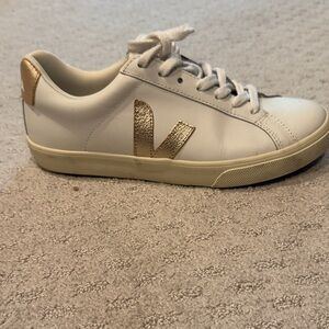 Veja Women's White and Gold Casual Sneakers